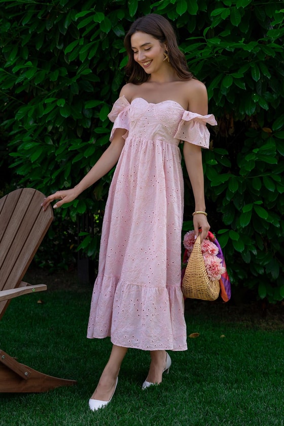 Nakışlı Fisto Elbise - PEMBE