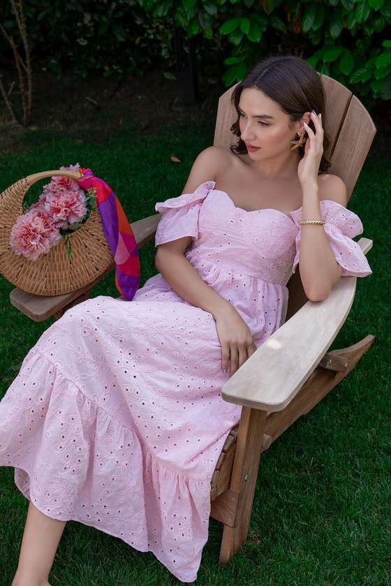 Nakışlı Fisto Elbise - PEMBE