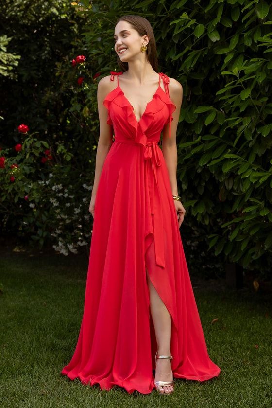 Omuz Bağlamalı Şifon Abiye - FUŞYA