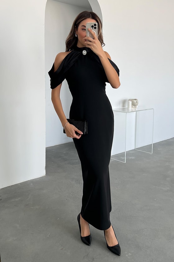 Omuz Detay Kalem Elbise - SİYAH