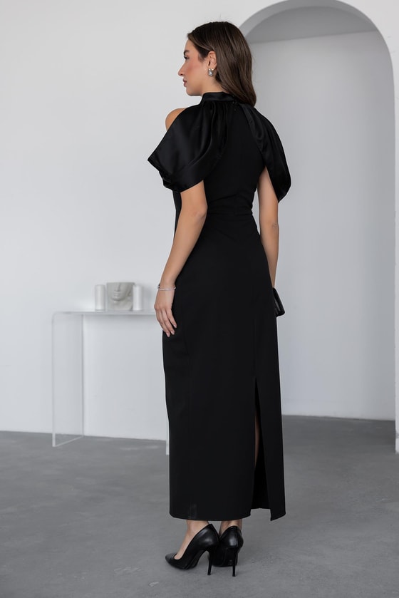 Omuz Detay Kalem Elbise - SİYAH