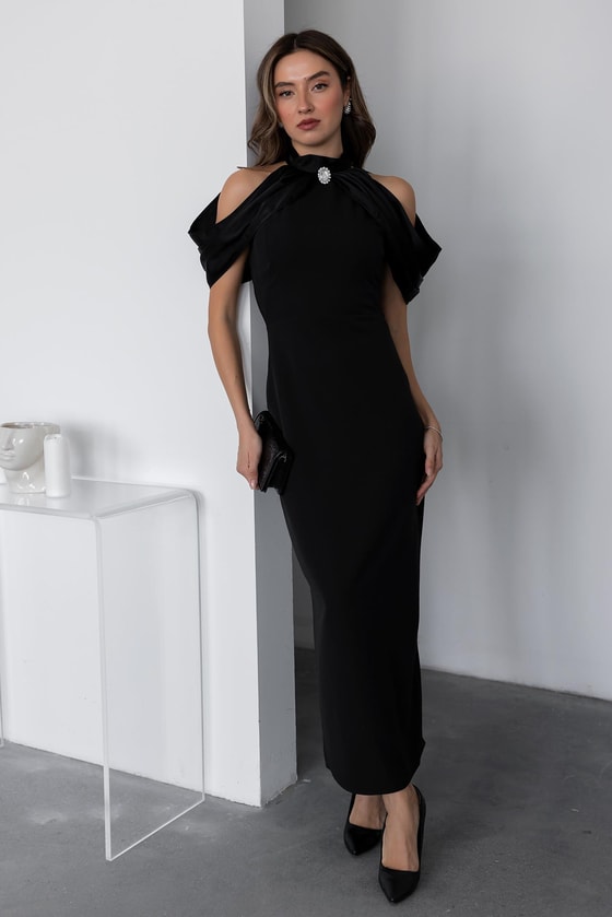 Omuz Detay Kalem Elbise - SİYAH