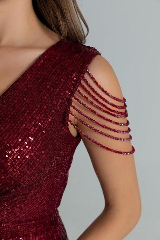 Omuz Detaylı Uzun Abiye - BORDO