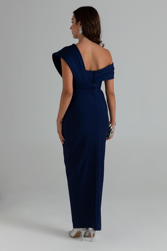 Omuz Tasarım Anvelop Abiye - LACİVERT