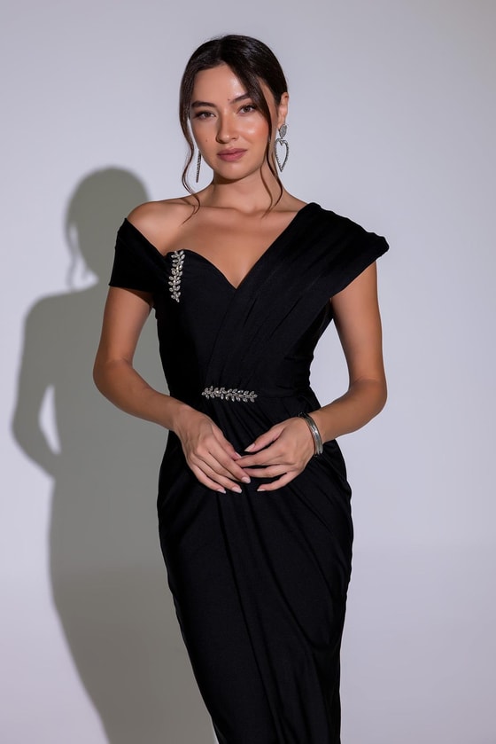 Omuz Tasarım Anvelop Abiye - SİYAH