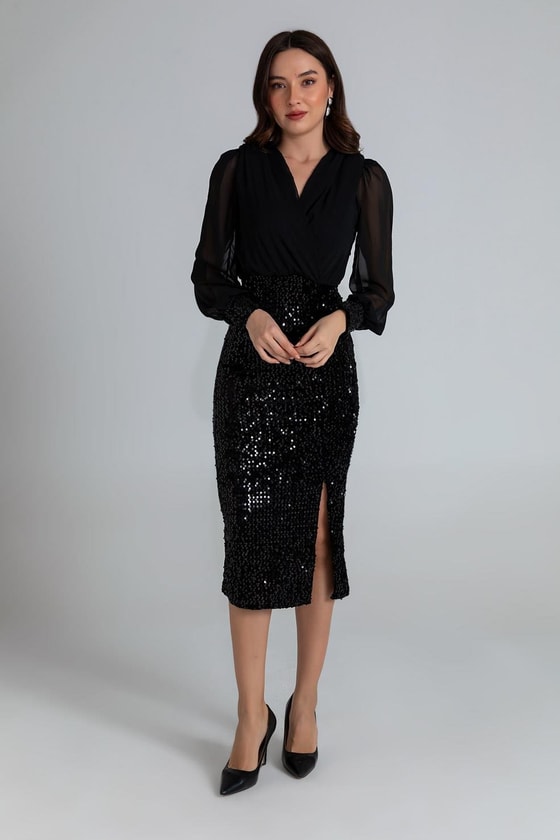 Payetli Gece Elbisesi - SİYAH