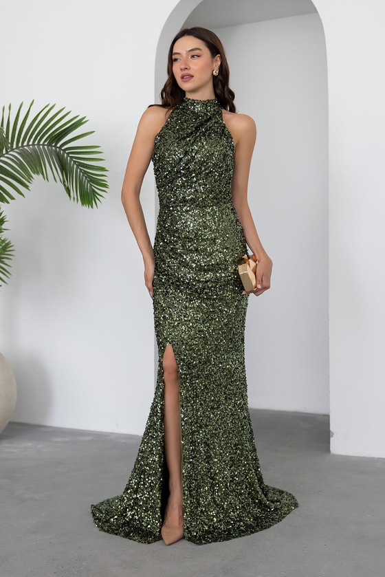 Pul İşlemeli Balık Abiye - HAKİ