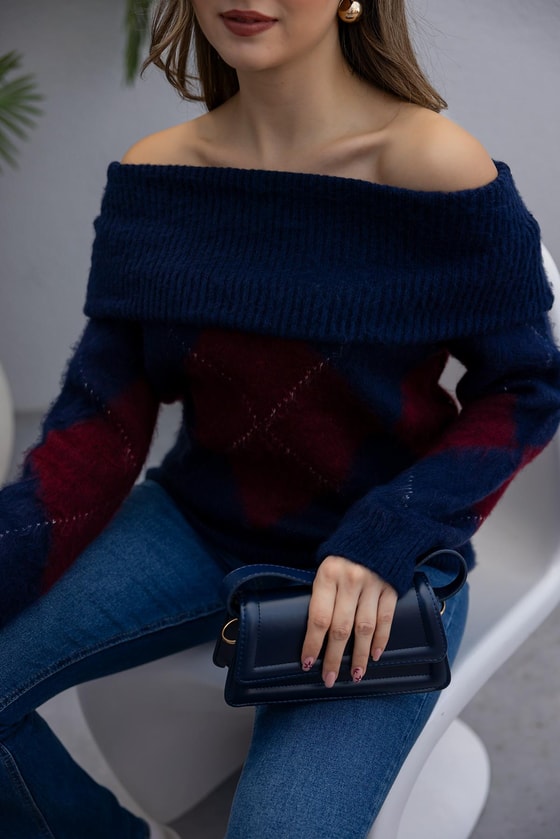 Şal Yaka Kazak - LACİVERT