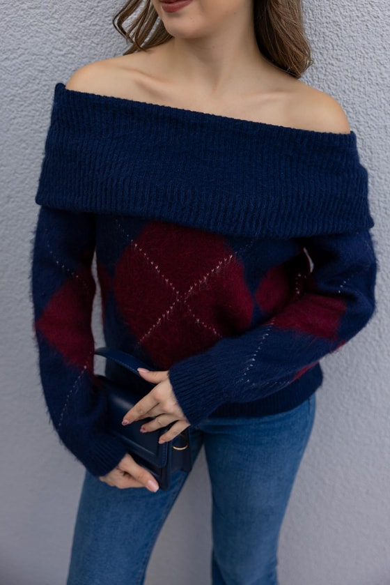 Şal Yaka Kazak - LACİVERT