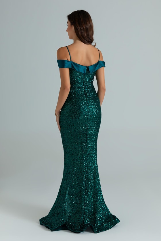 Saten Detay Pullu Abiye - ZÜMRÜT YEŞİL