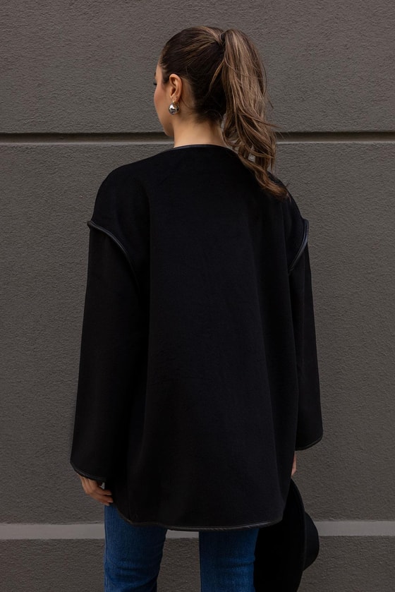 Şerit Geçişli Kaşe Ceket - SİYAH