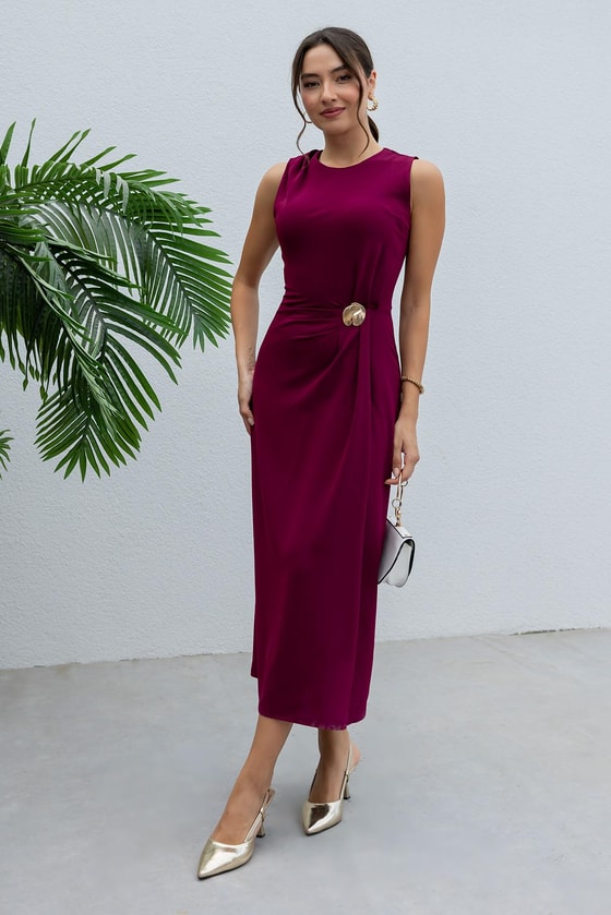 Sıfır Kol Broşlu Elbise - MOR