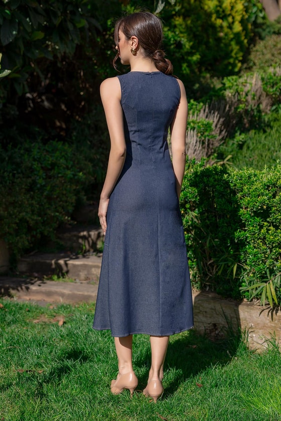 Sıfır Kol Cepli Elbise - LACİVERT