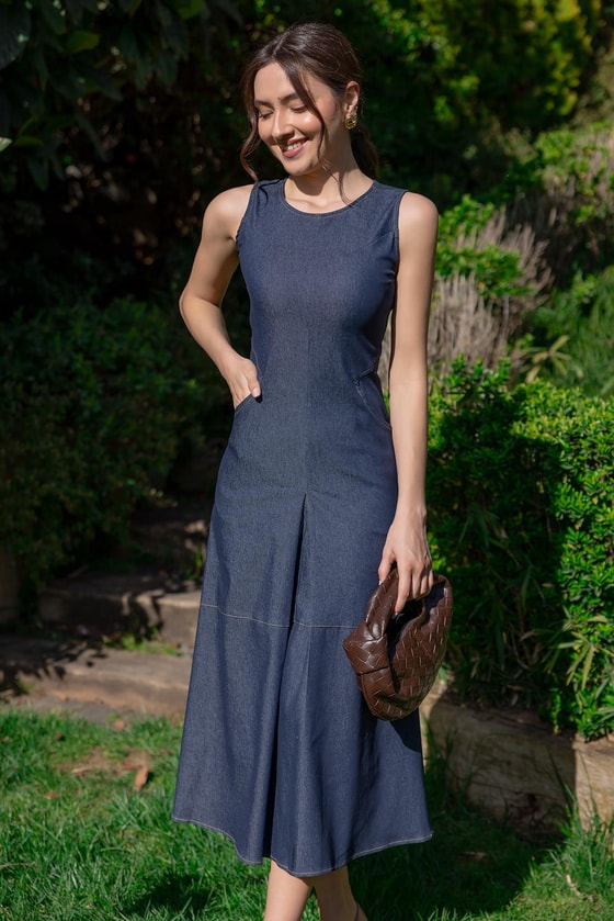 Sıfır Kol Cepli Elbise - LACİVERT