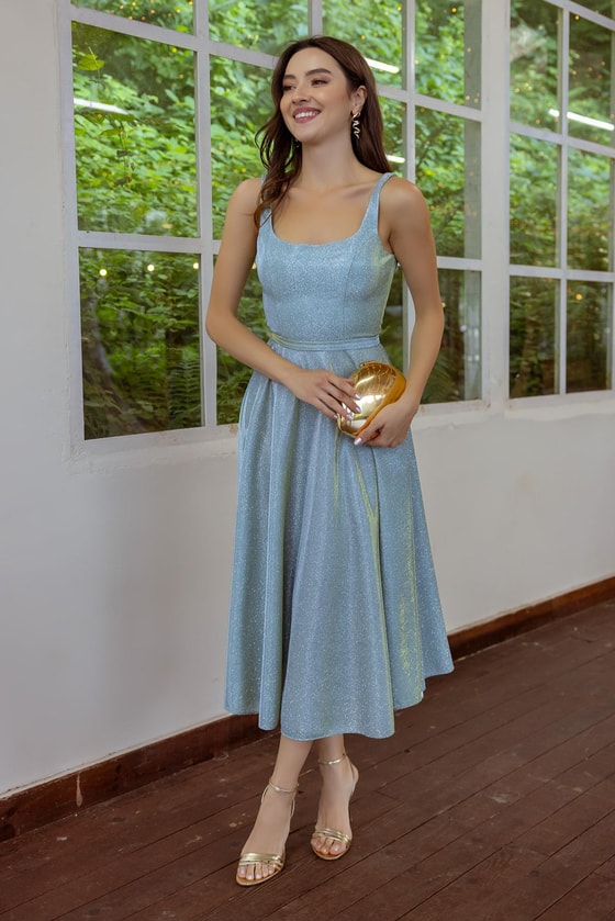 Simli Midi Abiye - MİNT YEŞİL