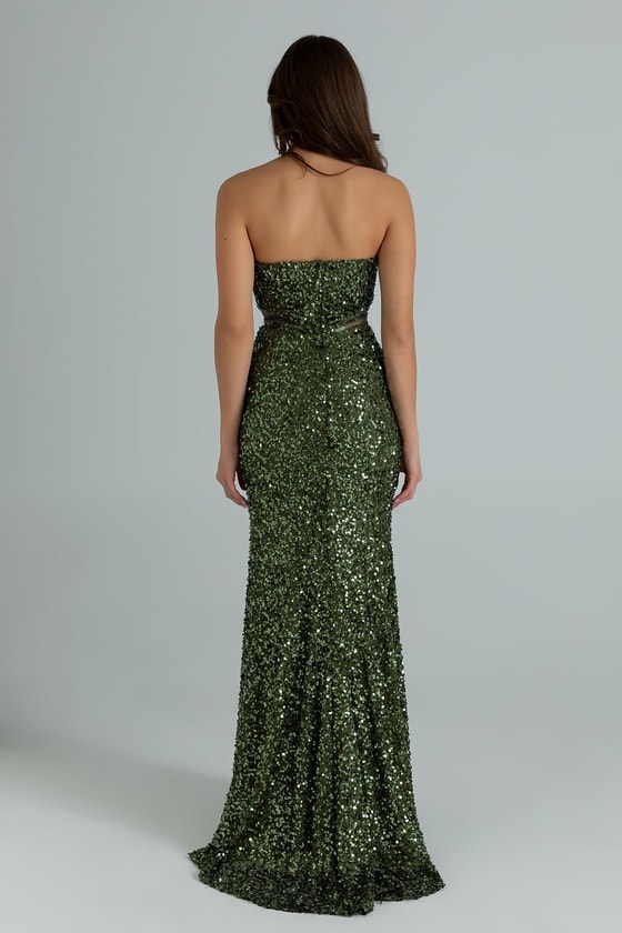 Straplez Bel Transparan Abiye - HAKİ