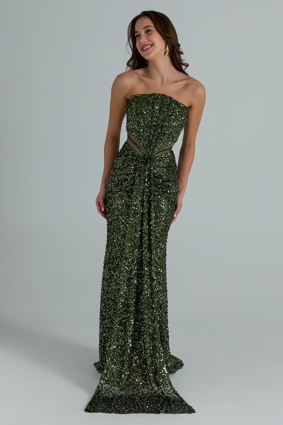 Straplez Bel Transparan Abiye - HAKİ