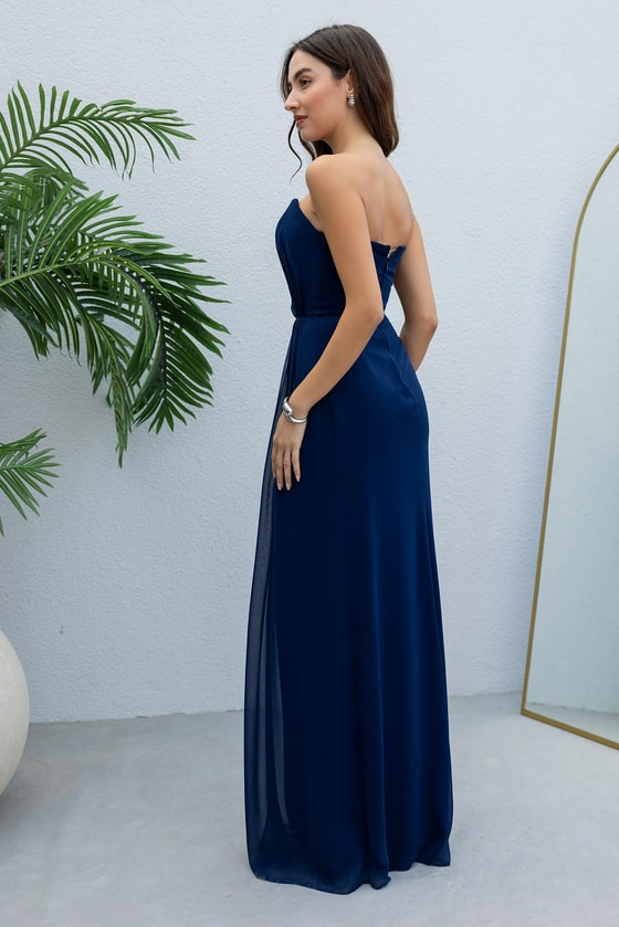 Straplez Şifon Abiye - LACİVERT