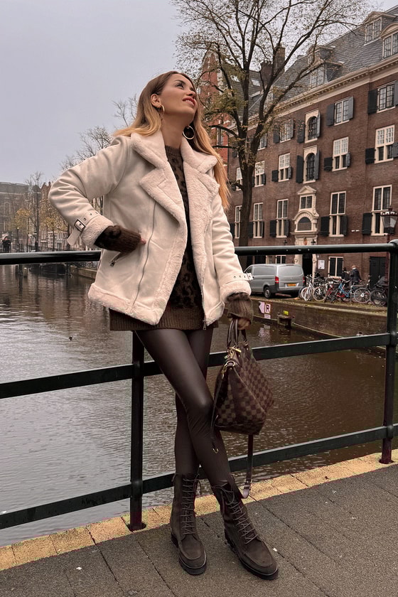 Suni Kürklü Süet Mont - KREM