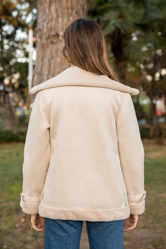 Suni Kürklü Süet Mont - KREM