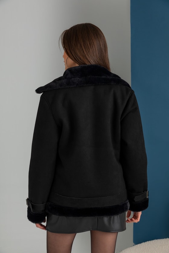 Suni Kürklü Süet Mont - SİYAH