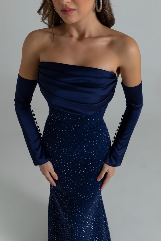 Taş Baskılı Abiye - LACİVERT