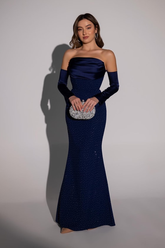 Taş Baskılı Abiye - LACİVERT