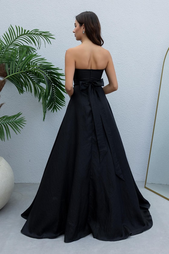 Taş Kuşaklı Uzun Abiye - SİYAH