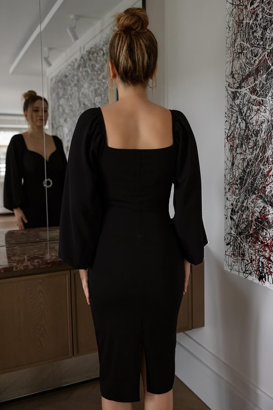 Taş Tokalı Elbise - SİYAH