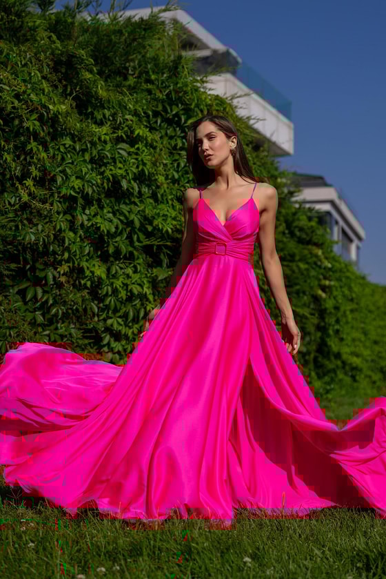 Taş Tokalı Saten Abiye - PEMBE