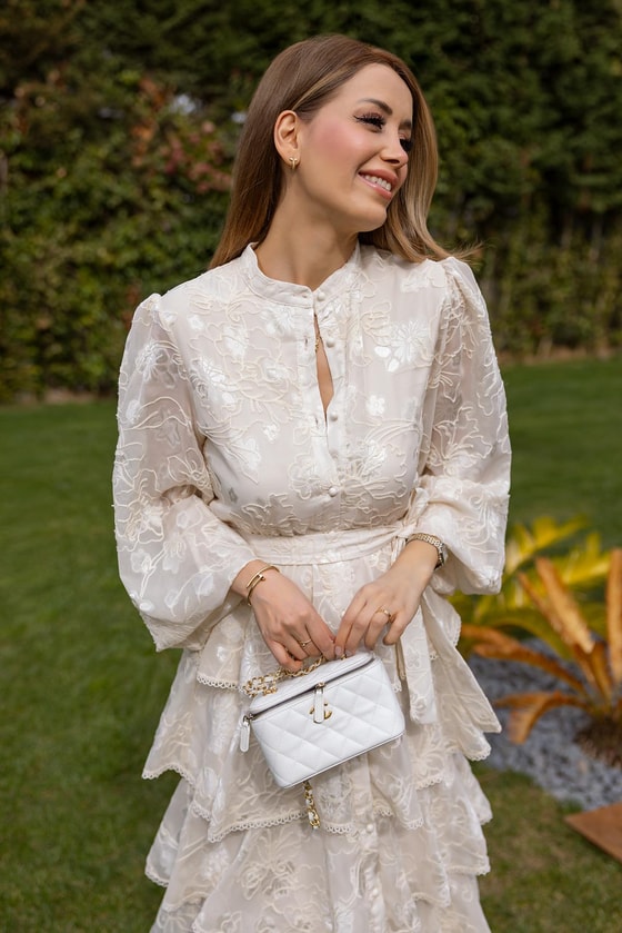 Tasarım Etek Kat Elbise - KREM