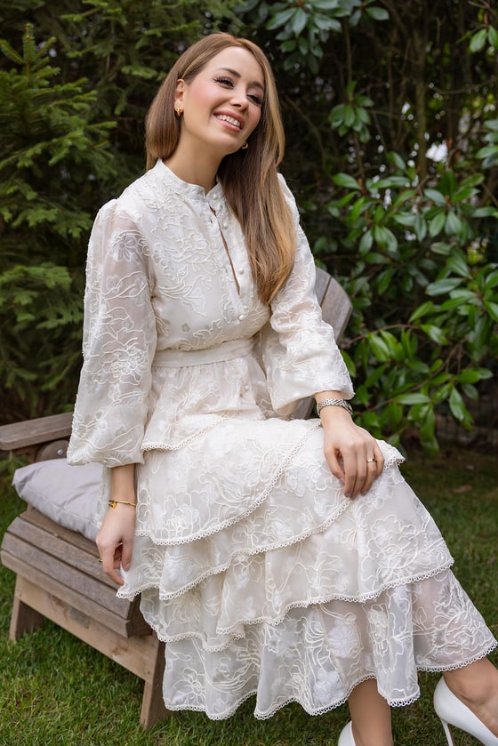 Tasarım Etek Kat Elbise - KREM