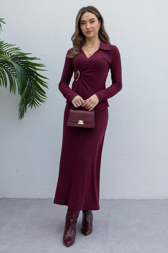 Tokalı Örme Takım - BORDO