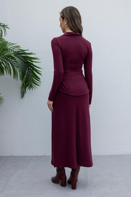 Tokalı Örme Takım - BORDO