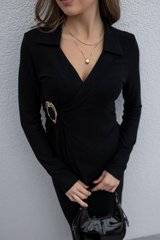 Tokalı Örme Takım - SİYAH