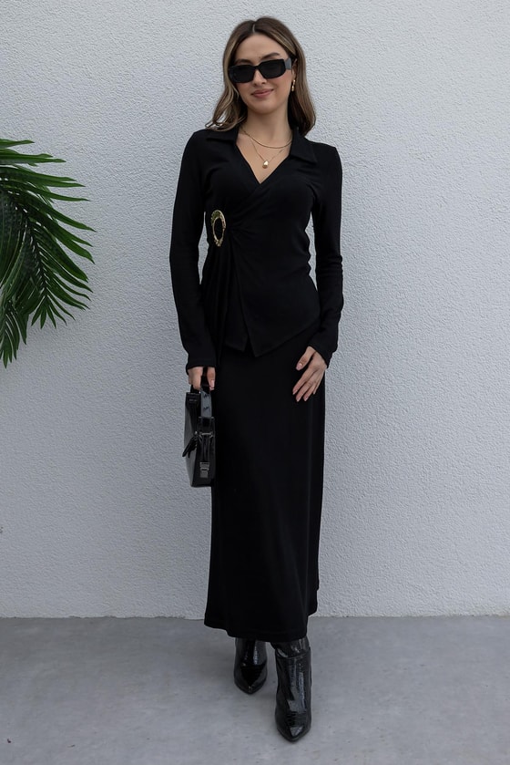 Tokalı Örme Takım - SİYAH