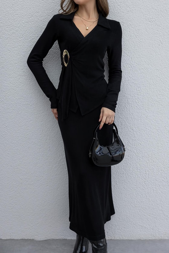 Tokalı Örme Takım - SİYAH