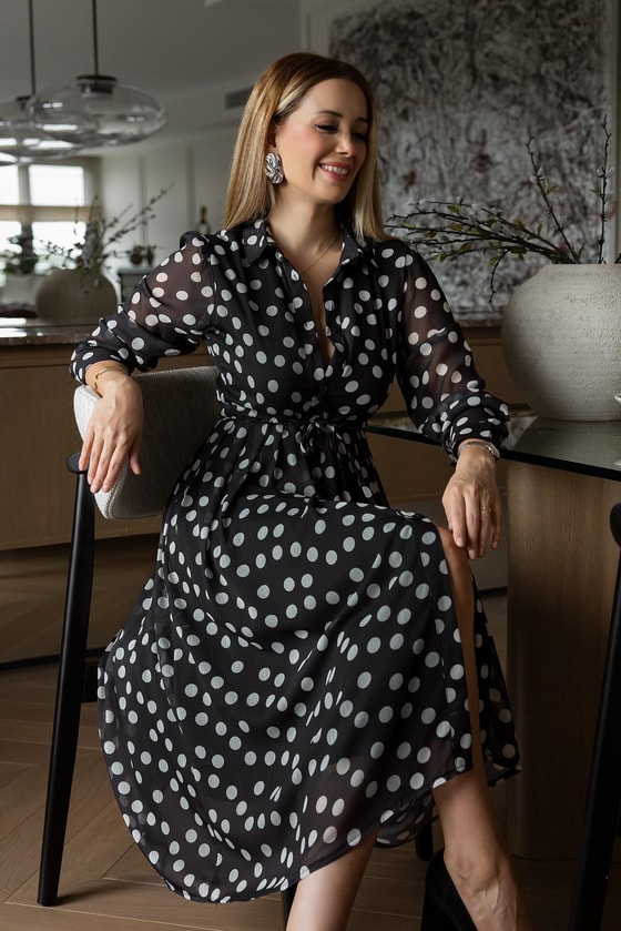 Tül Puantiyeli Elbise - SİYAH