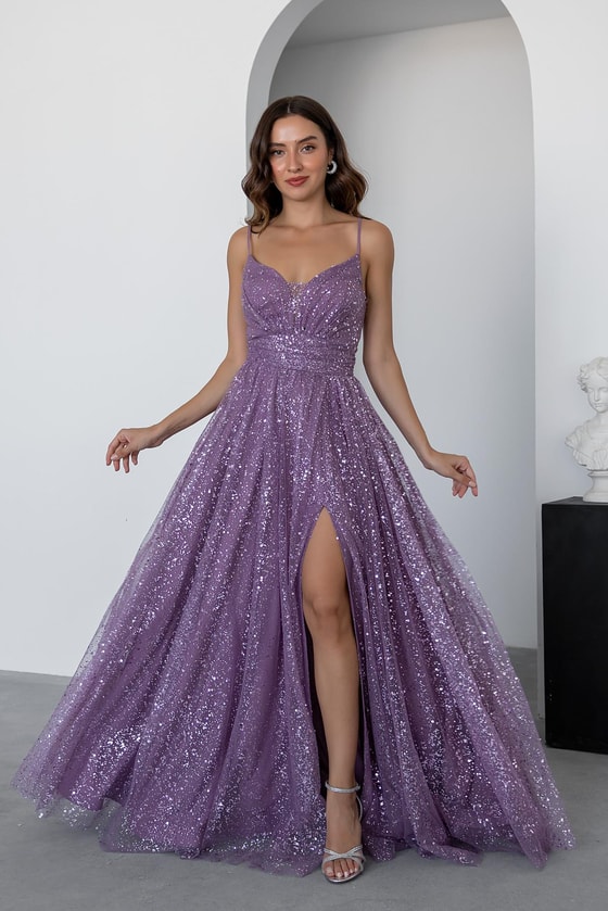 Uzun Işıltılı Abiye - LİLA