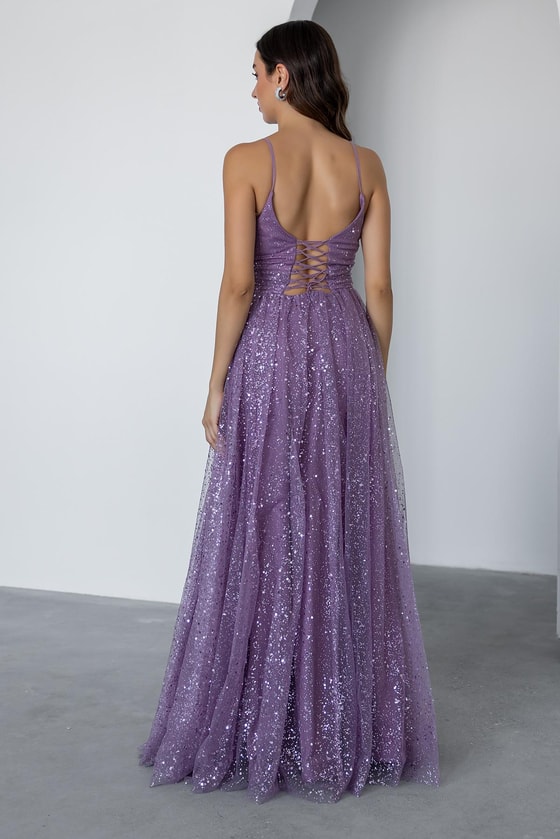 Uzun Işıltılı Abiye - LİLA