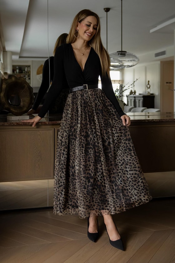Uzun Leopar Etek - SİYAH