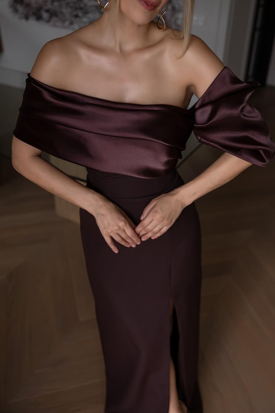 Uzun Tasarım Abiye - KAHVERENGİ