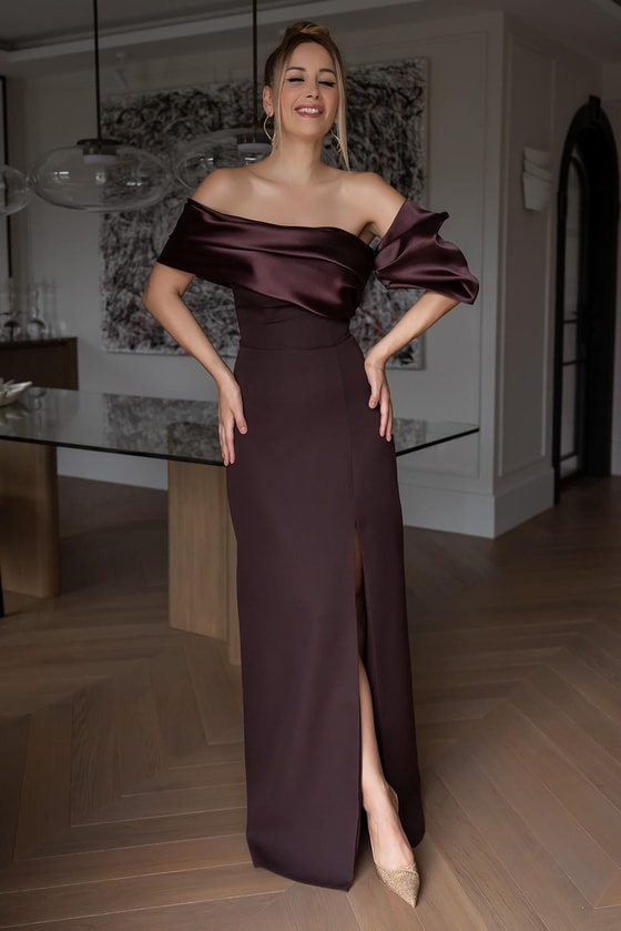 Uzun Tasarım Abiye - KAHVERENGİ