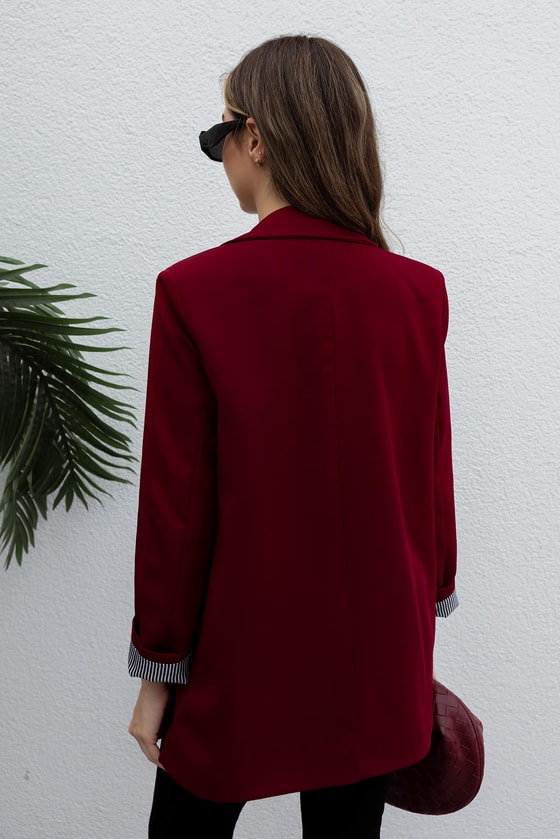 Vatkalı Blazer Ceket - BORDO