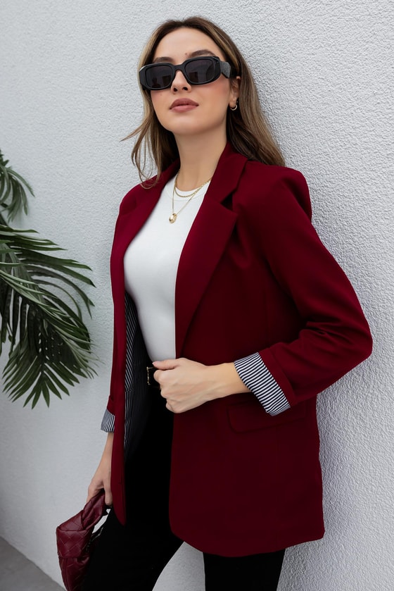 Vatkalı Blazer Ceket - BORDO