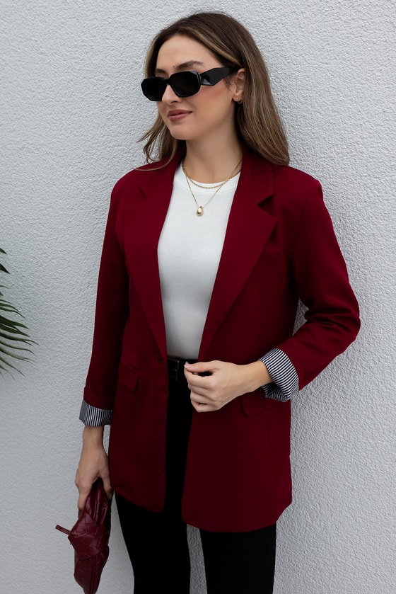 Vatkalı Blazer Ceket - BORDO