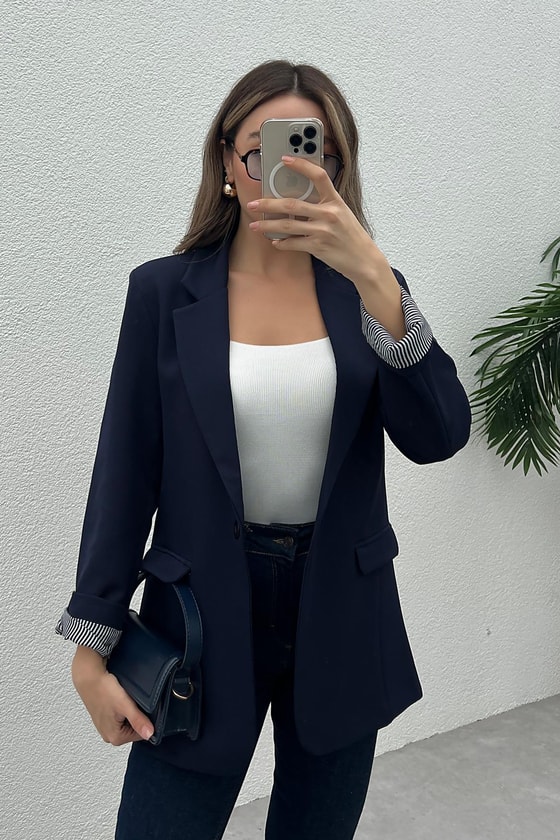 Vatkalı Blazer Ceket - LACİVERT