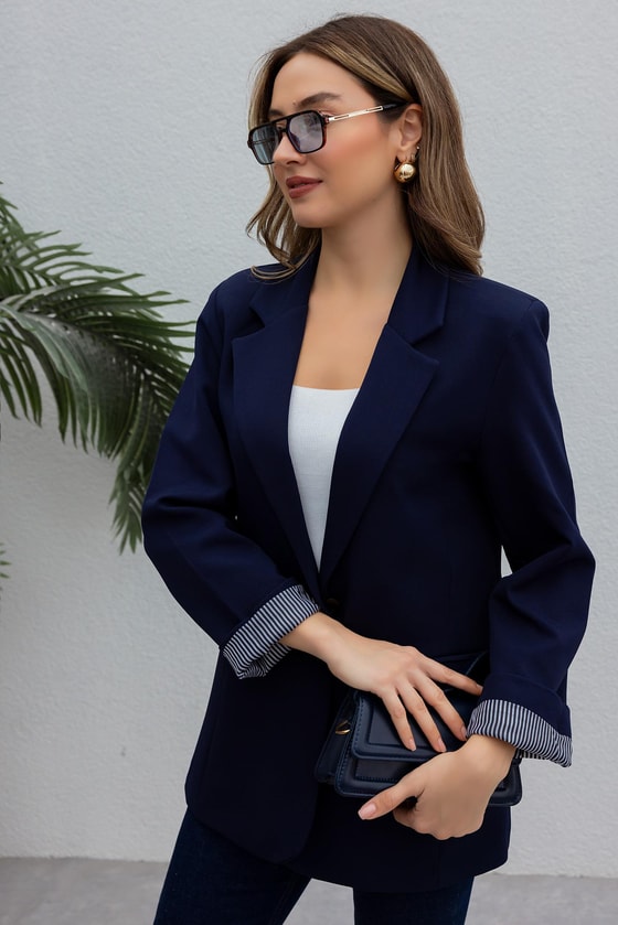 Vatkalı Blazer Ceket - LACİVERT