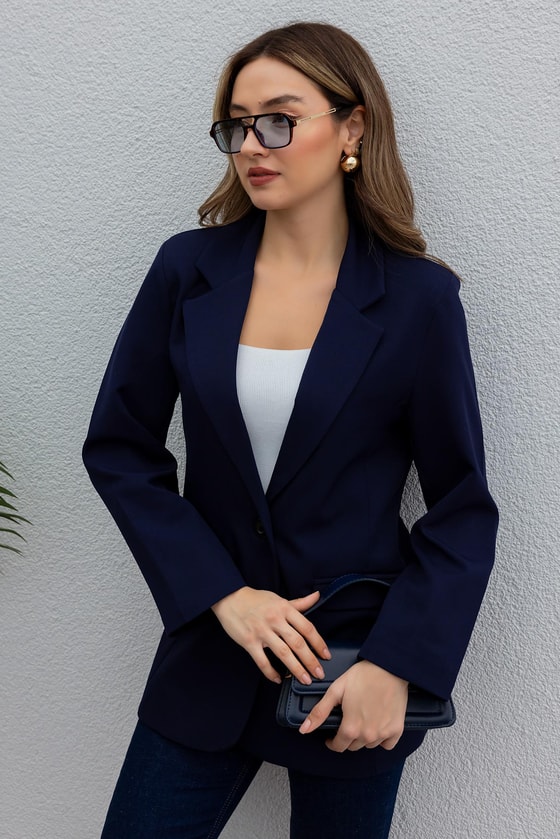 Vatkalı Blazer Ceket - LACİVERT