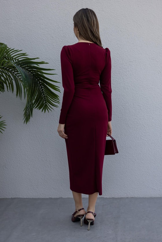 Vatkalı İnci Broş Elbise - BORDO